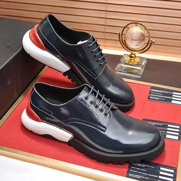 

mens shoes herren luxus marken schuhe formal wedding office design round toe thick sole shoes fashion lace up derby shoe, Black