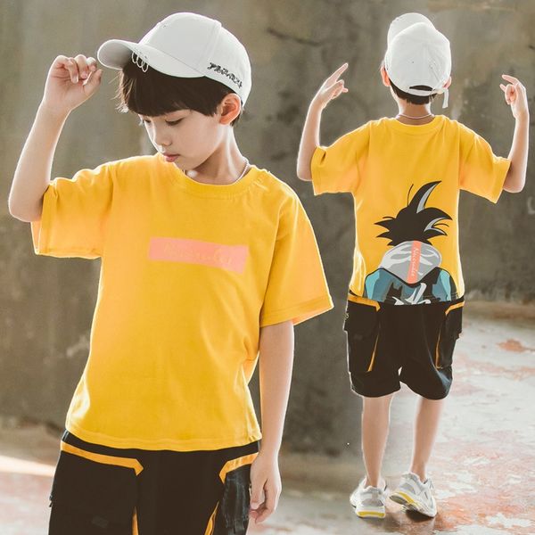 

children's boy 's short-sleeved t-shirt coat 2020 new goku cartoon t-shirt children in the big casual 100% cotton coat, Blue
