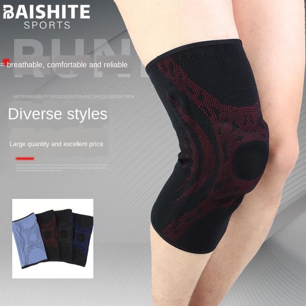 

wruwz nylon silicone breathable sports kneepad joint sports anti-collision spring support silicone protection anti-collision protection knee, Black;gray