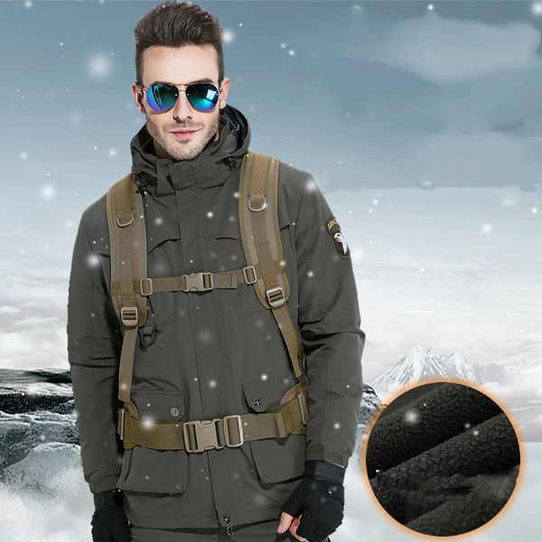 

outdoor jacket men's 3-in -1 two-piece thick fleece waterproof and breathable climbing tactical army coat top, Blue;black