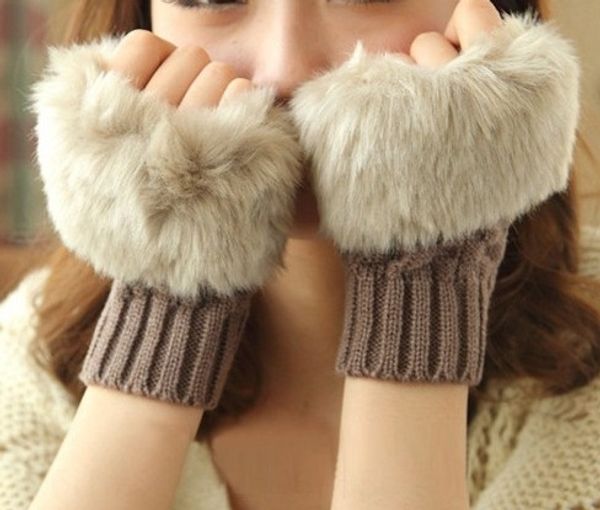 

korean style autumn and winter warm gloves and warm women's half finger plush thickened knitted open finger touch screen gloves