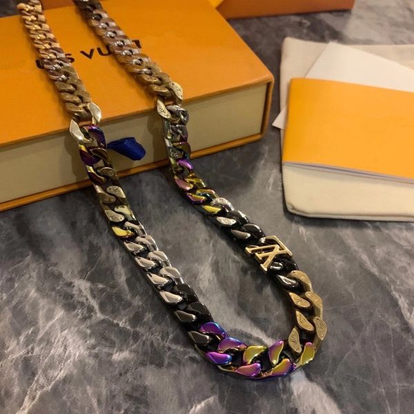 

2019 latest launch french masters designed luxury men's chain links patches colored necklace jewelry, Silver