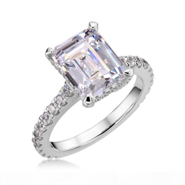 

ainoushi exclusive 3 carat rectangle emerald cut engagement ring for women wedding band 925 solid sterling silver y200106, Slivery;golden