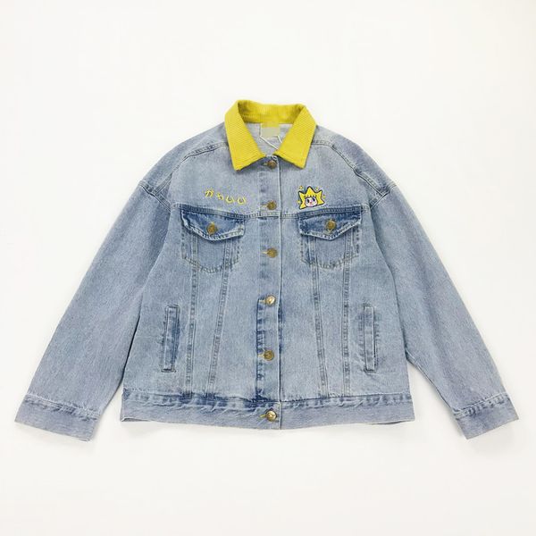 

women's jackets color effect collar washed denim jacket jeans, Black;brown