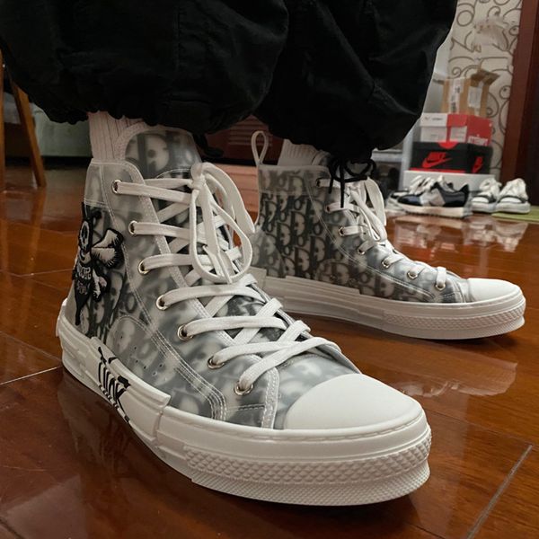 

2020 flowers dÃ­or oblique homme x stussy kaws canvas b23 b23 high-sneaker oblique casual trainers womens mens shoes, Black