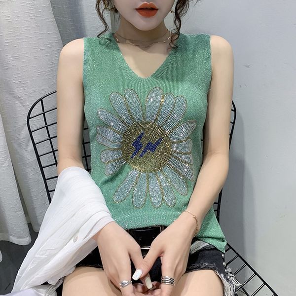 

kqxcl 2020 summer new korean heavy industry underpants vest underpants diamond knitted western style base shirt women's sleeveless o, Camo