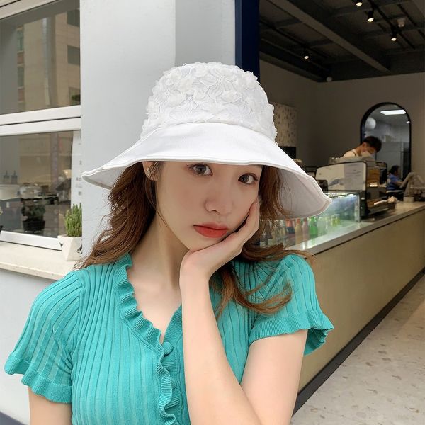 

korean bucket bucket style big edge sun fisherman flower women's sun hat women's fashion hat 2020, Blue;gray