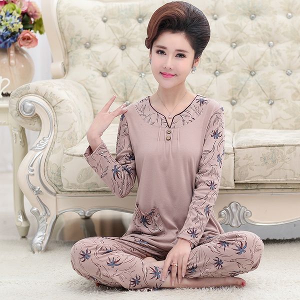 

women's long-sleeved cotton pajamas pajamas women's autumn middle-aged and elderly mothers add fat and increase home clothes suit, Blue;red