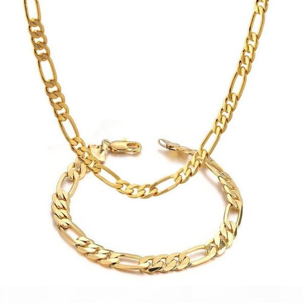 

jewelry set figaro chain necklace bracelet solid statement 18k yellow gold filled massive womens mens classic fashion gift, Silver