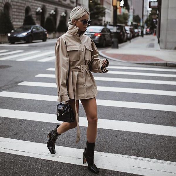 

autumn pu leather bomber jacket coat women street jacket with belt harajuku plus size streetwear basic jackets outerwear coats, Black;brown