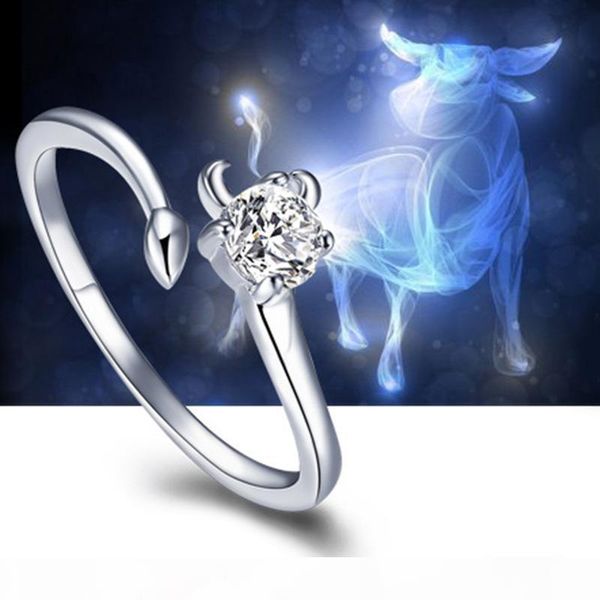 

925 sterling silver zodiac opening ring wholesale leo horoscope women ring with crystal rhinestone