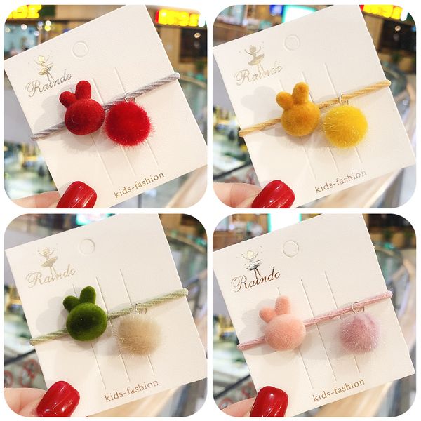 

2020 girls candy colors hairball rubber bands children safe elastic hair bands ponytail holder kids hair accessories, Slivery;white