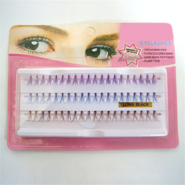 

3 colors 60 cluster lashes human hair individual eyelashes brown blue purple mixed in one tray color lash extension trays