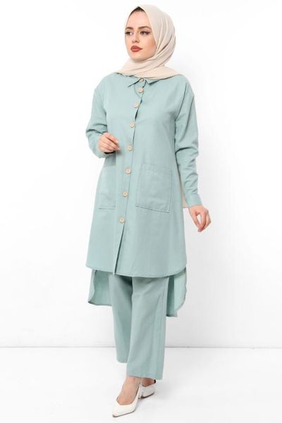 

pocket dual hijab suit tsd0082 mint, White;black