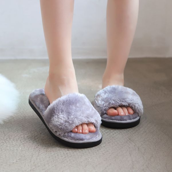 

slipper winter toddler kids fur slippers grey warm home slip on flats shoes girls cotton indoor for 3-10 years, Black;grey