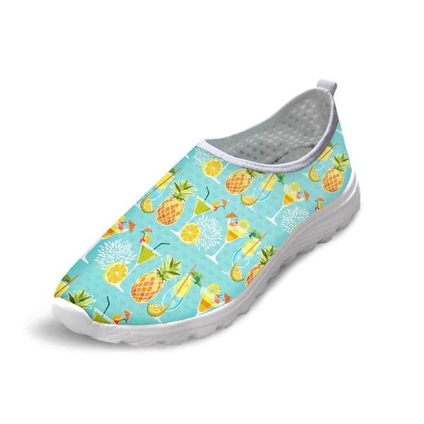 

thikin 2020 spring flats women running mesh shoes with kawaii pineapple sketch print girls casual platform zapatos de mujer, Black