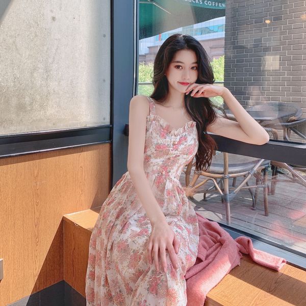 

ha ha ~ summer french long suspender dress sling shirt floral dress lazy loose short air-conditioned shirt sun-proof cardigan, Gray