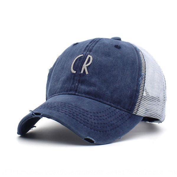 

fashion letter cr washout hole men's sunscreen baseball baseball and women's net cap outdoor sunscreen hat curved cornice cap, Blue;gray
