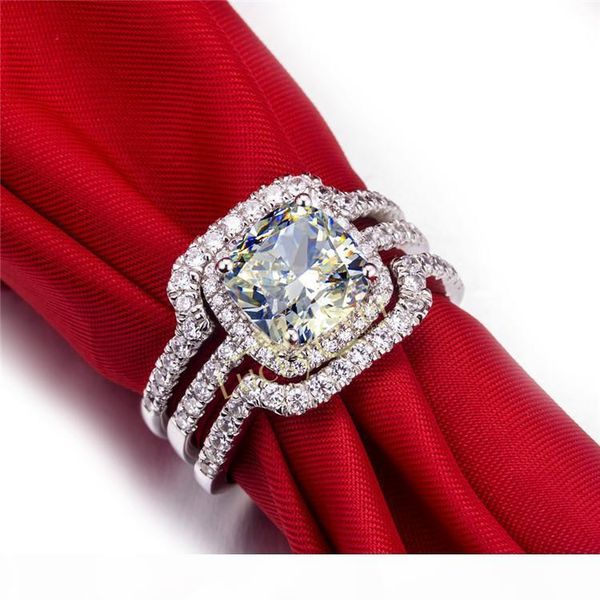 

new bridal set wedding rings sets 3 carat cushion princess cut nscd synthetic gem 3pc ring sets, Slivery;golden