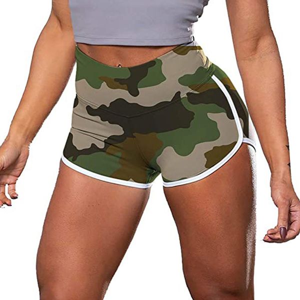 

camouflage shorts high waist women running yoga shorts gym seamless push up hip scrunch bushorts fitness sports leggings, White;red