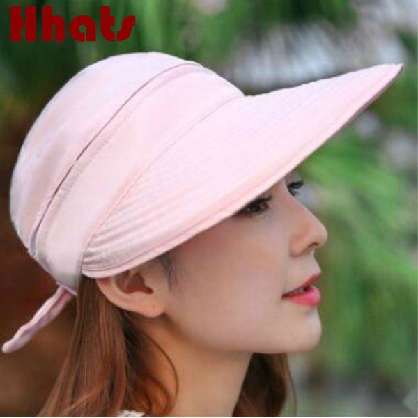 

solid fashion spring summer visors cap foldable wide brim sun hat removeable beach hats for women femae chapeau female panama, Blue;gray