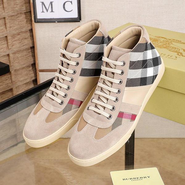 

mens shoes high vintage check and leather sneakers fashion design plus size lace -up luxury casual men shoes fast d, Black