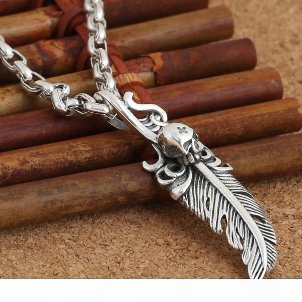 

personalized brand new 925 sterling silver fashion jewelry necklace pendant american vintage style cute feather & skull gift