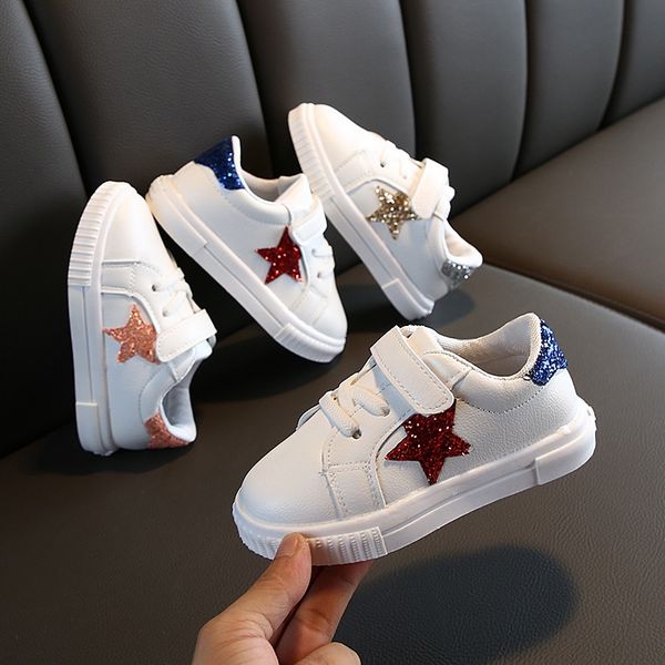 

children's sports tong ban xie baby girls' breathable white 19 new boys' five-star magic sticker children's board shoes, Black