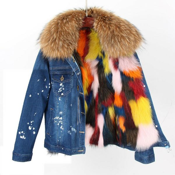 

женский большой реальные меховой воротник пальто джинсовой куртка реального мех внутреннего пальто короткого стиль ace-0049, Tan;black