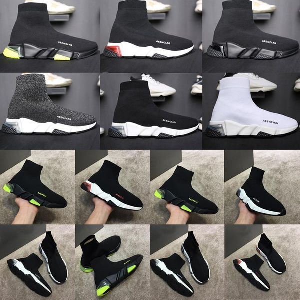 

designer men sport women sock speed clear sole trainer platform knitting slip-on lace-up casual shoes mens womens runners trainers soc go4e#, Black