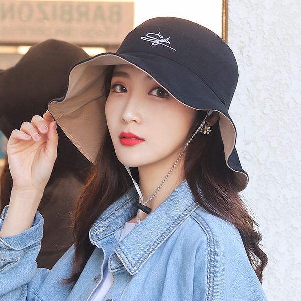 

double-sided chrysanthemum big-side beach ladies daisies bamboo sun sun cotton big-edge hat sunshade hat for travel, Blue;gray