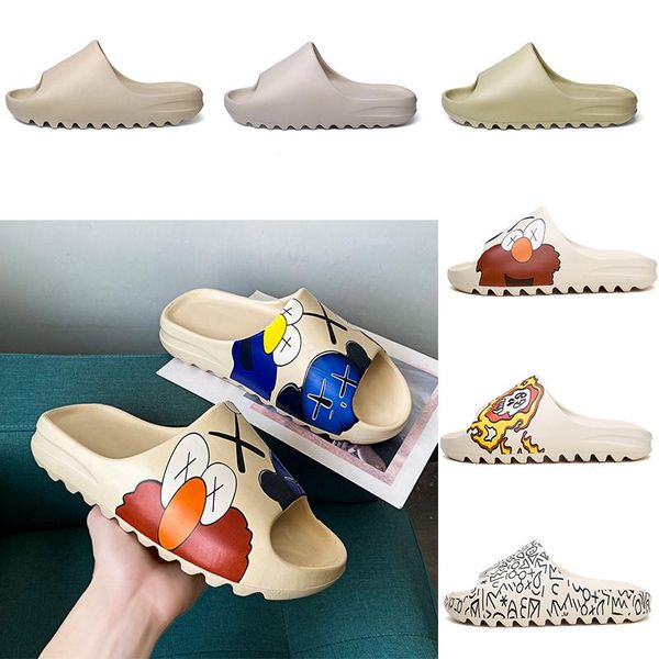 

kanye west slides graffiti bone resin desert sand rubber slippers summer brown flat men women beach foam runner size 35-46, Black