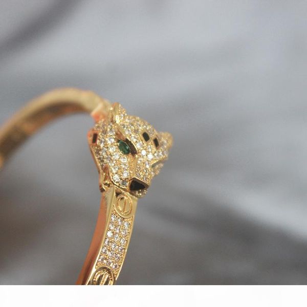 

ретро алмазный leopard браслет золотой дизайнер роскошные женщина головы животного браслеты женщины ins горячие ювелирные изделия, Golden;silver