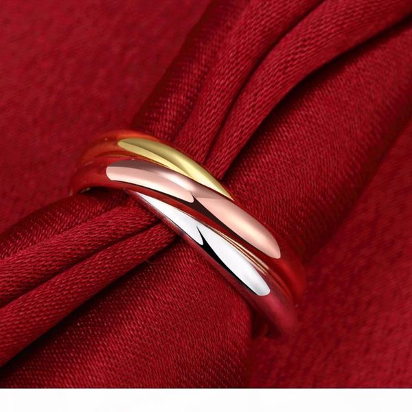 

2018 3 mix colors loop wedding love rings for women stainless steel finger ring anillo fine couple jewelry, Slivery;golden