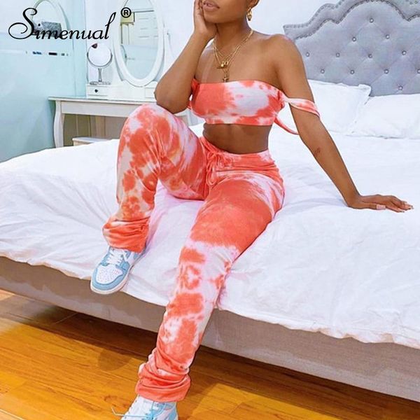 

slip strap tie dye bodycon women matching sets club fashion skinny 2 piece outfits crop and stacked pants set s-l, White