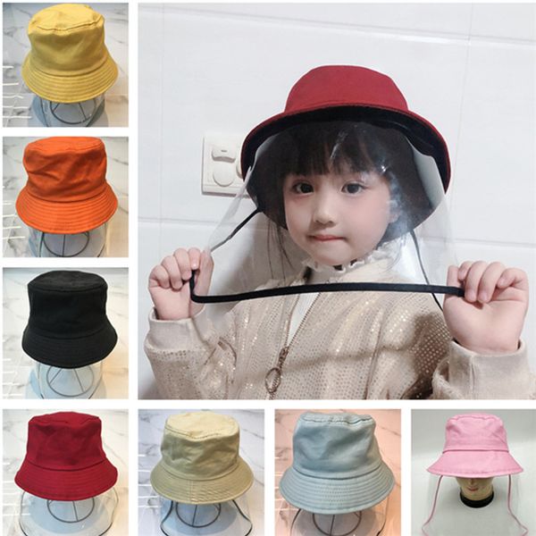 

kids anti dust bucket hat clear full face mask visor cap boys girls cotton fisherman hats with face shield children anti saliva sunhat 2020, Blue
