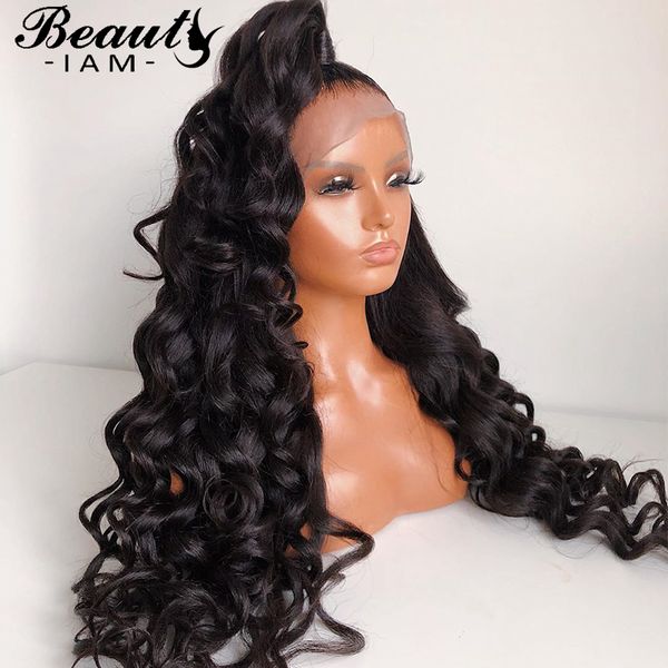 

loose wave wig lace front human hair wigs 360 lace frontal wig wavy wig virgin remy peruvian hair, Black