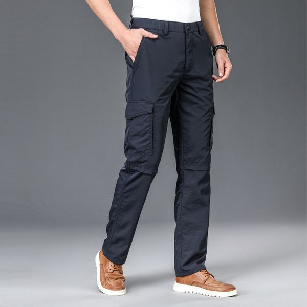 

2020 men's pants spring summer youth fashion fast dry male straight pants comfortable casual multi pockets thin cargo trousers, Black