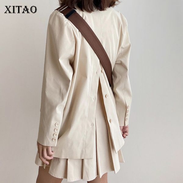 

xitao apricot simple blazer women loose fashion elegant korean style single breasted 2020 autumn black women clothes zp1838, White;black