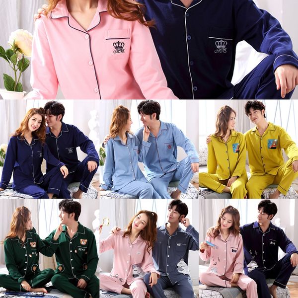 

xrc1s couple clothes clothes home furnishing clothing pajamas women's cotton long sleeve spring and autumn korean style casual loose me, Black;brown
