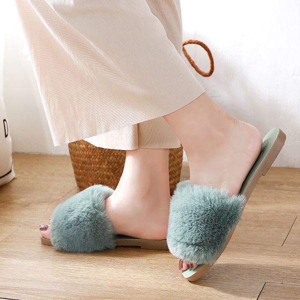 

women fluffy slippers shoes woman fur slippers home slides ladies furry indoor flip flops home ladies sweet cute fuzzy, Black