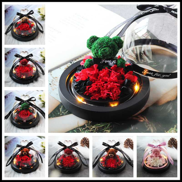 

teddy bear real flower immortal flora led licht rose in glass christmas wedding party valentine day gifts