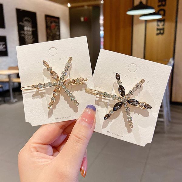 

ins snowflake hairpin rhinestone hair accessories girl clip headdress geometric metal simple bangs hairpin, Slivery;white