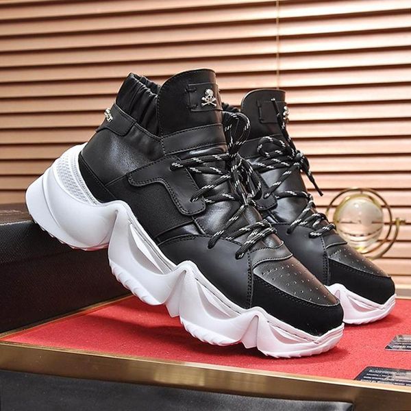 

high sneakers monster 0 .2 mens luxury shoes chunky sneakers vintage lace -up outdoor walking design style sports shoes, Black