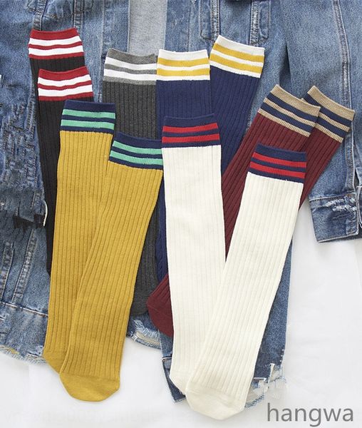 

quarterly academic style women's and cotton stacked socks two bars middle tube women's socks, Pink;yellow