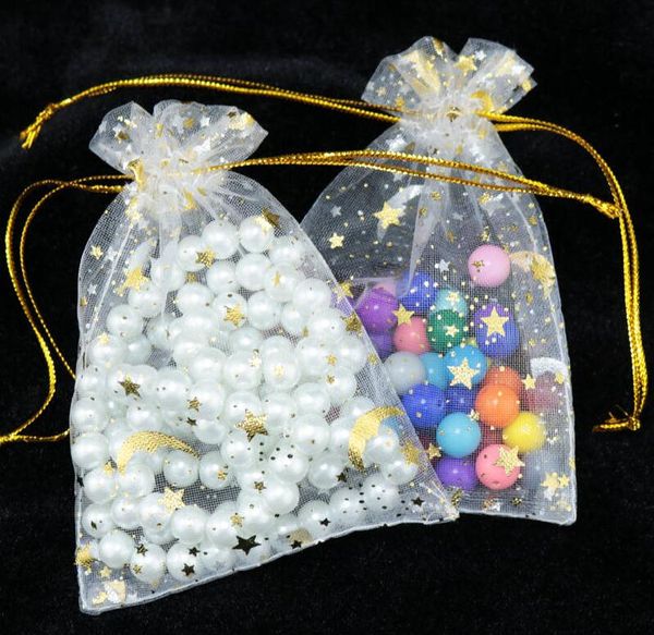 Sacchetti di organza Moon Star 7x9 9x12cm Piccoli sacchetti regalo con cordoncino natalizio con ciondoli Sacchetti per imballaggio di gioielli Sacchetti GD389