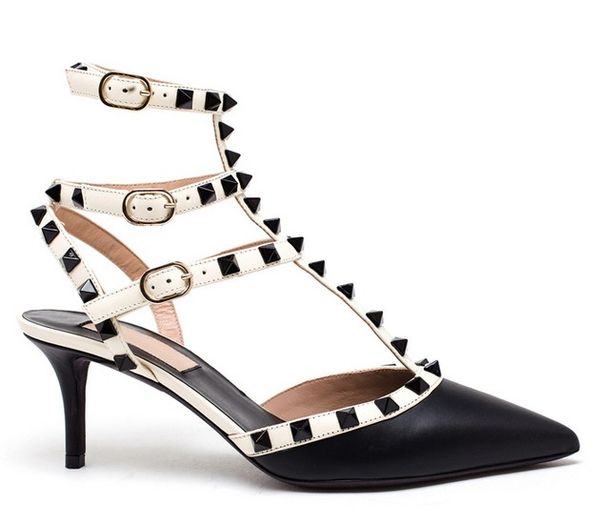 

tailor made u 34/40 genuine leather pointy rivets heels sandals v pumps luxury designer 7.5  cm fashion shoes cs02, Black