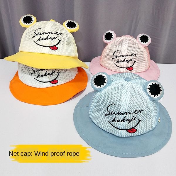 

summer korean cute super cute frog net baby's basin children's children's cool hat sunshade infant fisherman's cool hat, Blue;gray