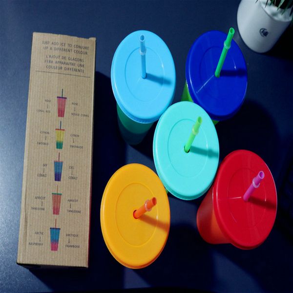 

24oz изменения цвета волшебная чашка металлопластиковые отношение массажеры с крышкой и соломы многоразовый конфеты цвета холодной чашки вод