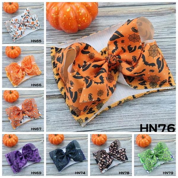 

16pcs/lot 15cm wide halloween elastic headband grosgrain bows pumpkin spider cat headbands 16 colors wholesale, Slivery;white